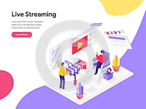 Landing page template of Live Streaming Isometric Illustration Concept. Isometric flat design concept of web page design for