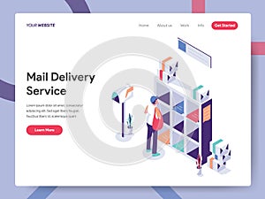 Landing page template of Mail Service Illustration Concept. Isometric design concept of web page design for website and mobile