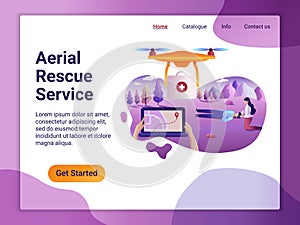 Landing page template of medical service concept. The Flat design concept of web page design for a mobile website. Drone fly over