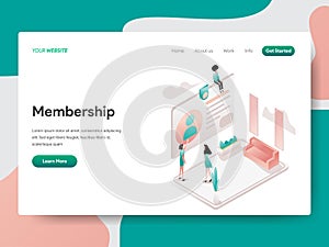 Landing page template of Membership Illustration Concept. Isometric design concept of web page design for website and mobile