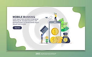 Landing page template of Mobile banking. Modern flat design concept of web page design for website and mobile website. Easy to