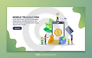 Landing page template of mobile transaction. Modern flat design concept of web page design for website and mobile website. Easy to