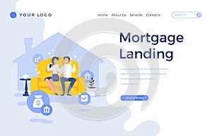 Landing page template mortgage hypothec concept with people characters.