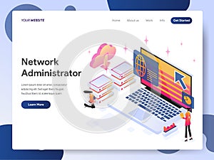 Landing page template of Network Administrator Isometric Illustration Concept. Modern design concept of web page design for