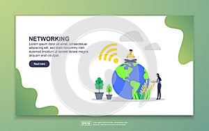 Landing page template of networking. Modern flat design concept of web page design for website and mobile website. Easy to edit