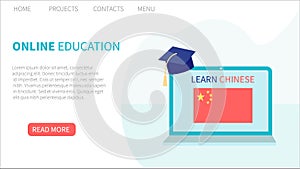 Landing page template. Online Chinese Learning, distance education concept. Language training and courses. Studying