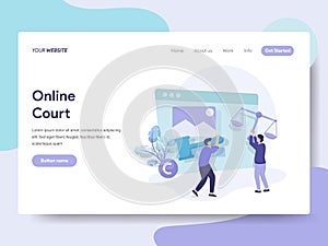 Landing page template of Online Court Illustration Concept. Isometric flat design concept of web page design for website and