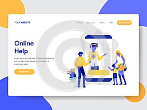 Landing page template of Online Help Illustration Concept. Modern flat design concept of web page design for website and mobile