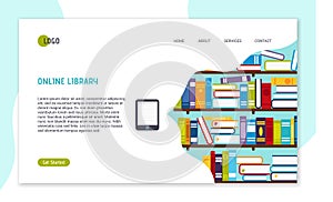 Landing page template of Online Library illustration concept. Flat design concept of web page design