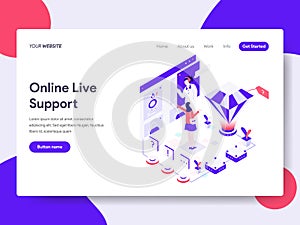 Landing page template of Online Live Support Illustration Concept. Isometric flat design concept of web page design for website