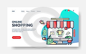 Landing page template of Online Shopping. Modern flat design concept of web page design for website and mobile website. Vector