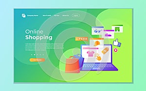 Landing page template of Online Shopping. Modern flat design concept of web page design for website and mobile website. Vector