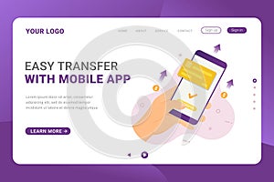 Landing page template people sending money with mobile app