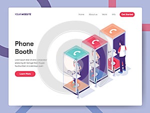 Landing page template of Phone Booth Illustration Concept. Isometric design concept of web page design for website and mobile