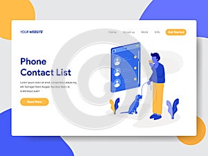 Landing page template of Phone Contact List Illustration Concept. Modern flat design concept of web page design for website and