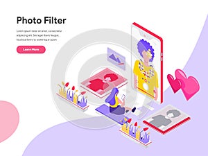 Landing page template of Photo Filter Isometric Illustration Concept. Isometric flat design concept of web page design for website