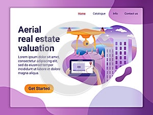 Landing page template of Project with the Aerial Real Estate Valuation. The Flat design concept of web page design for a mobile