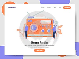 Landing page template of Retro Radio Illustration Concept. Modern design concept of web page design for website and mobile website