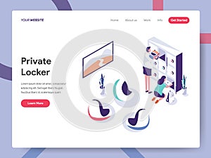 Landing page template of Secure Space and Private Locker Illustration Concept. Isometric design concept of web page design for
