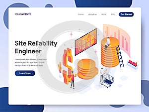 Landing page template of Site Reliability Engineer Isometric Illustration Concept. Modern design concept of web page design for