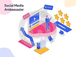 Landing page template of Social Media Ambassador Illustration Concept. Isometric flat design concept of web page design for