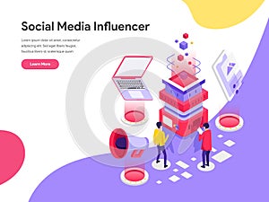 Landing page template of Social Media Influencer Illustration Concept. Isometric flat design concept of web page design for