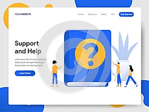 Landing page template of Support and Help Illustration Concept. Modern design concept of web page design for website and mobile