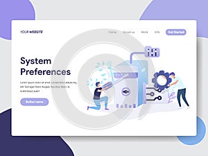 Landing page template of System Preferences Setting Illustration Concept. Modern flat design concept of web page design for