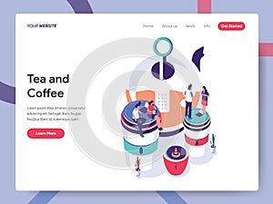 Landing page template of Tea and Coffee Illustration Concept. Isometric flat design concept of web page design for website and