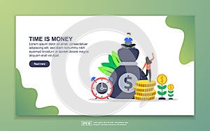 Landing page template of Time is money. Modern flat design concept of web page design for website and mobile website. Easy to edit