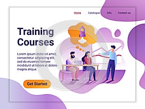 Landing page template of Training courses. The Flat design concept of web page design for a mobile website. A young man