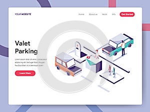 Landing page template of Valet Parking Illustration Concept. Isometric design concept of web page design for website and mobile