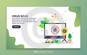 Landing page template of virus scan. Modern flat design concept of web page design for website and mobile website. Easy to edit