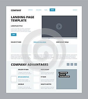 Landing page template. Website blog news company articles wireframe web site structure responsive benefits conception