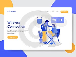 Landing page template of Wireless Connection and Wifi Illustration Concept. Modern flat design concept of web page design for