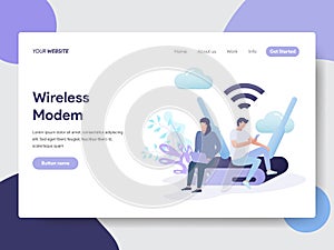 Landing page template of Wireless Modem Illustration Concept. Modern flat design concept of web page design for website and mobile