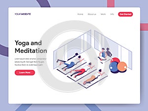 Landing page template of Yoga and Meditation Illustration Concept. Isometric flat design concept of web page design for website