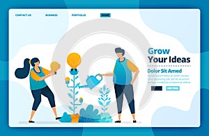 Landing page vector design of growing your idea. Design for website, web, banner, mobile apps, poster, brochure, template,