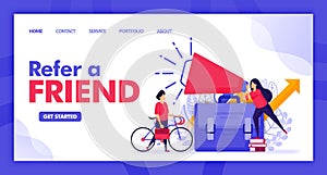 Landing page vector design of Refer a Friend. Easy to edit and customize. Modern flat design concept of web page, website, homepag