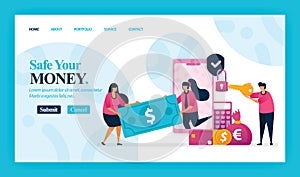 Landing page vector design of Safe Your Money. Easy to edit and customize. Modern flat design concept of web page, website, homepa