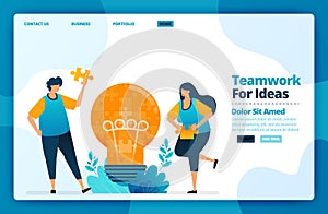 Landing page vector design of teamwork for ideas. Design for website, web, banner, mobile apps, poster, brochure, template,