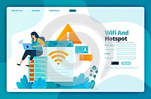Landing page vector design of wifi and hotspot. Design for website, web, banner, mobile apps, poster, brochure, template,