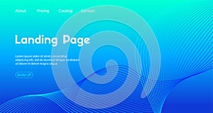 Landing page vector template. Abstract blue gradient background with wavy line for business web site design
