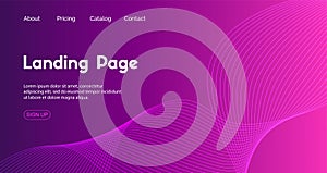 Landing page vector template. Abstract minimal background with dynamic wavy lines for web sites
