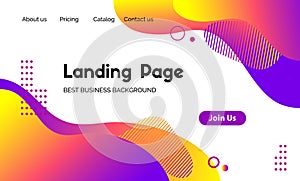 Landing page vector template. Abstract modern background with liquid fluid color shapes. Template for websites, apps