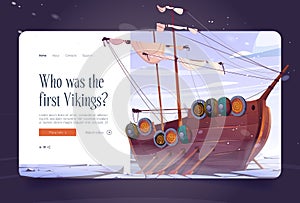 Landing page with viking ship, ancient barbarians.