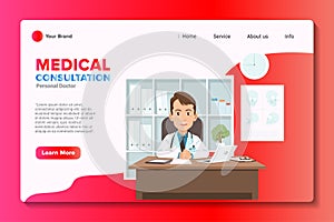 Landing Page Website Template Medical Consultation with Doctor man Vector Illustration