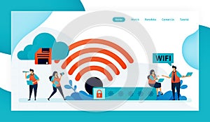 Landing page and website for wifi connection and protection, internet access with wifi, wifi firewall security with password, secu