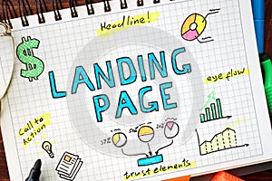 Landing page written in a notebook.