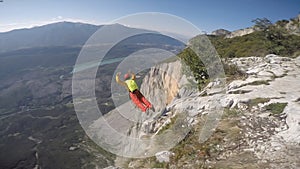 Landing. Parachutist lands on the ground. The whole world is open to extremals. The sky without borders.